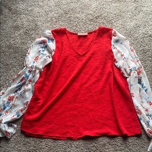 Floral Sleeve Red Top